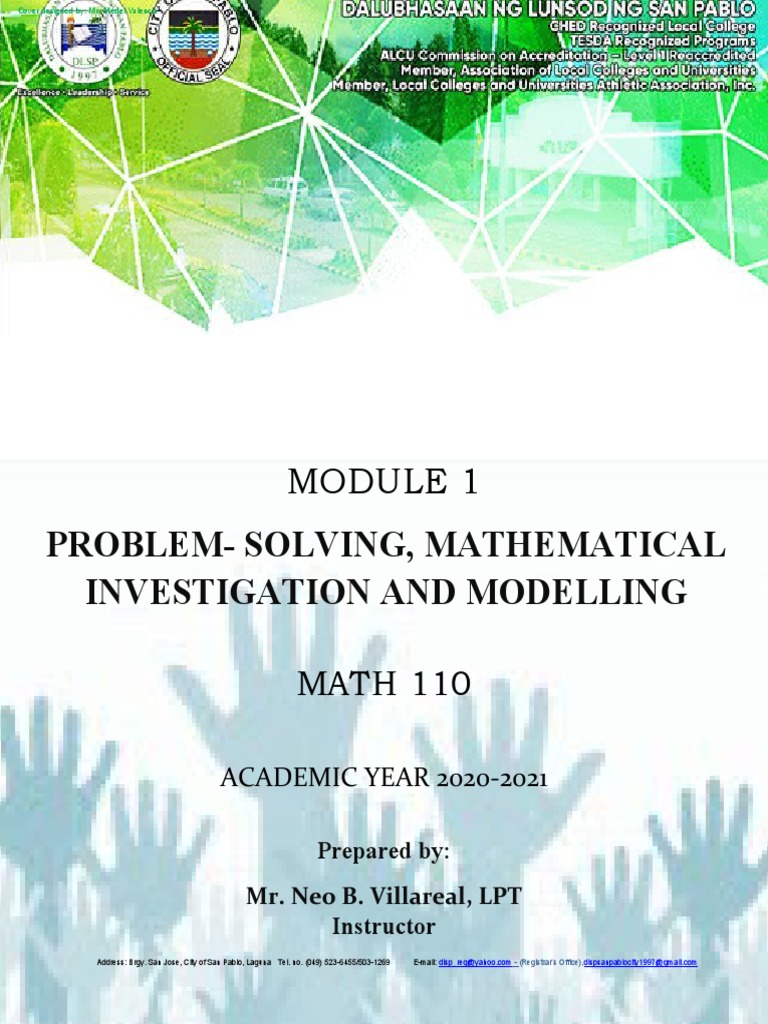 Problem solving mathematical investigation and modelling math 110