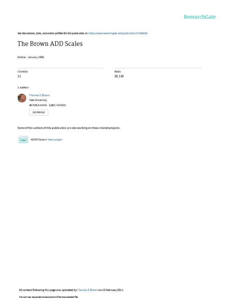 The Brown ADD Scales PDF Attention Deficit Hyperactivity Disorder Mental Disorder