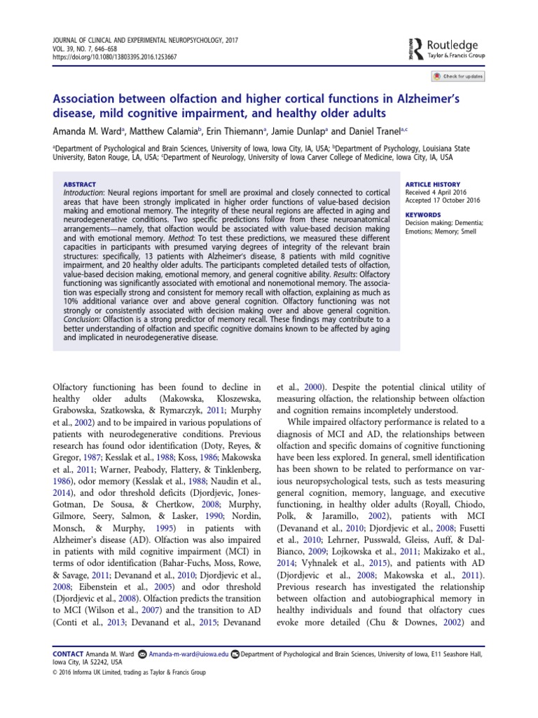 Association Between Olfaction and Higher Cortical Functions in ...