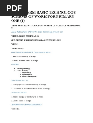 PRIMARY 1 THIRD TERM BASIC TECHNOLOGY SCHEME OF WORK