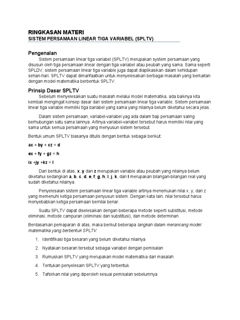 Yang merupakan bentuk persamaan linear tiga variabel adalah