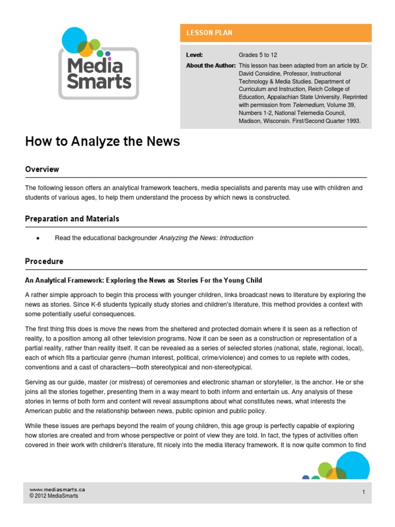 How To Analyze The News: Lesson Plan | PDF | News | News Media