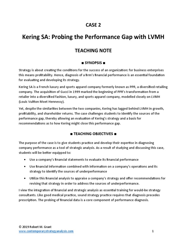 Solved Case 3 Kering SA: Probing the Performance Gap With