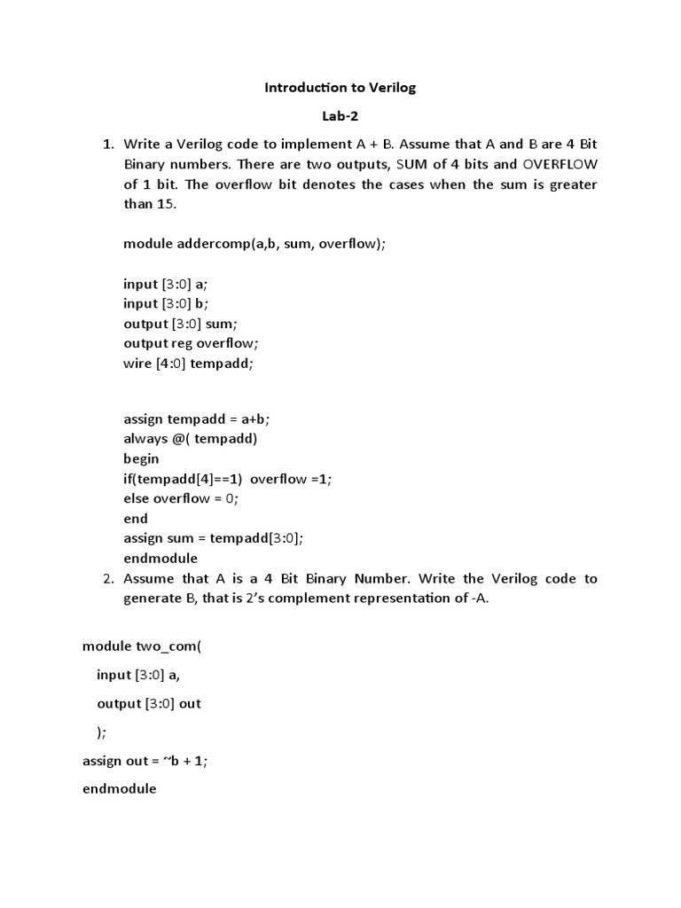 Introduction To Verilog Lab-2 | PDF | Computers