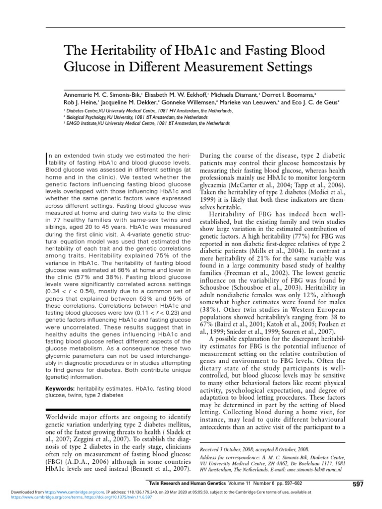 The Heritability of Hba1C and Fasting Blood Glucose in Different ...