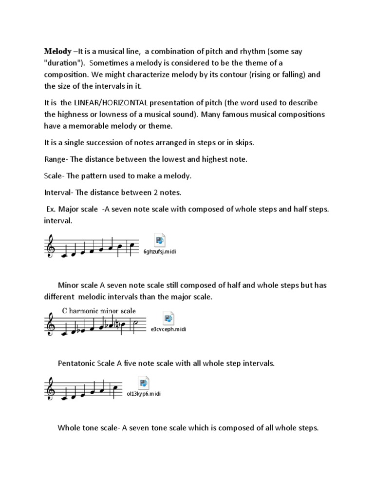 Melody, Harmony, Dynamics, Duration and Timbre | PDF | Scale (Music ...