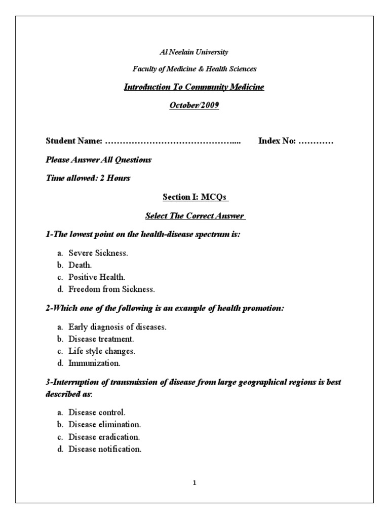 Community Medicine MCQs | PDF | Infection | Preventive Healthcare