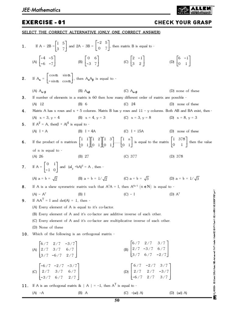 Matrices 02-Exercises-11 PDF | PDF | Matrix (Mathematics) | Algebra