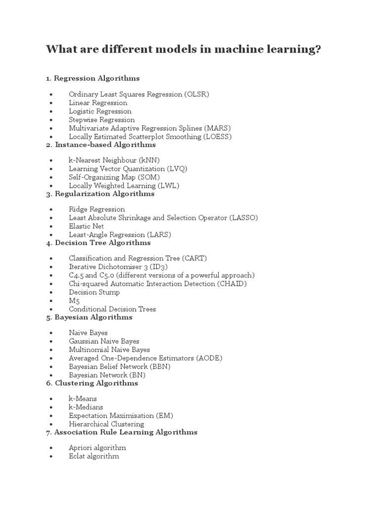 Different Models in Machine Learning | PDF | Machine Learning | Deep ...