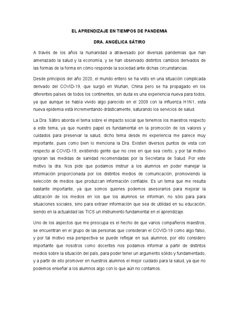 El Aprendizaje en Tiempos de Pandemia | PDF | Relaciones personales ...