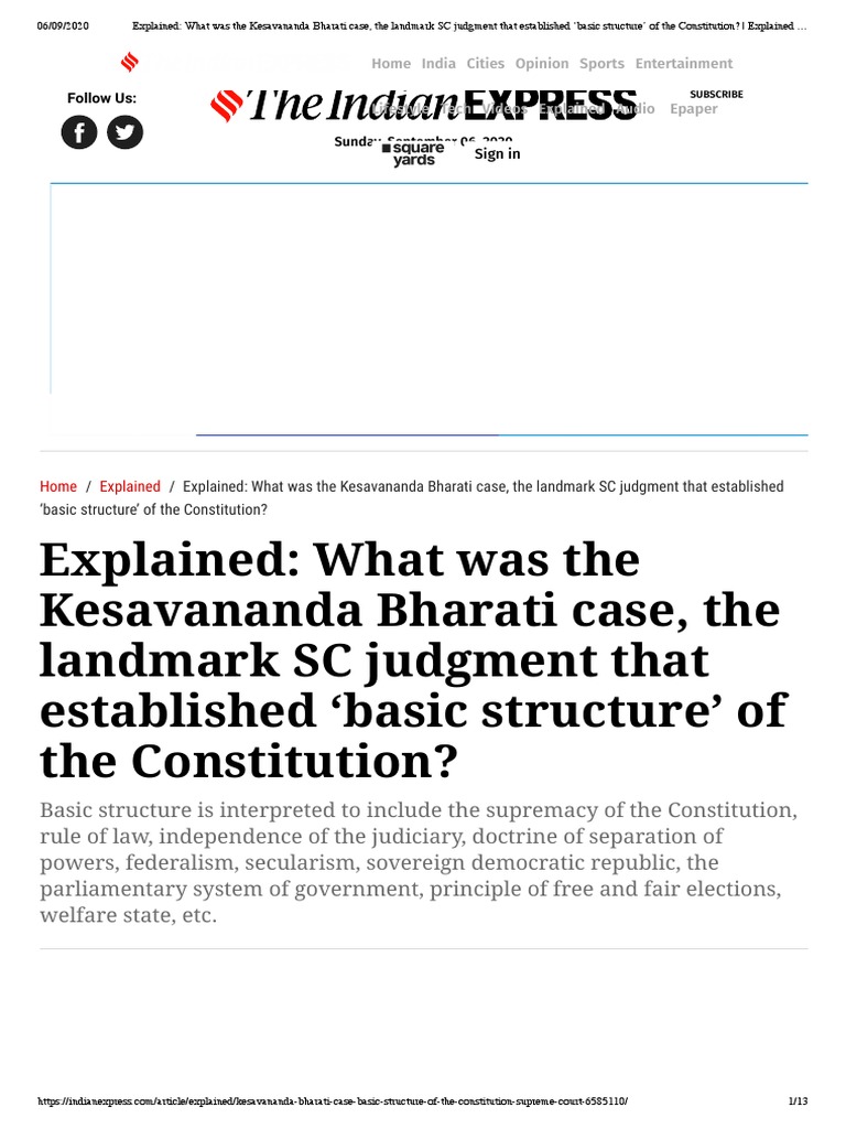 Explained What Was The Kesavananda Bharati Case The Landmark Sc