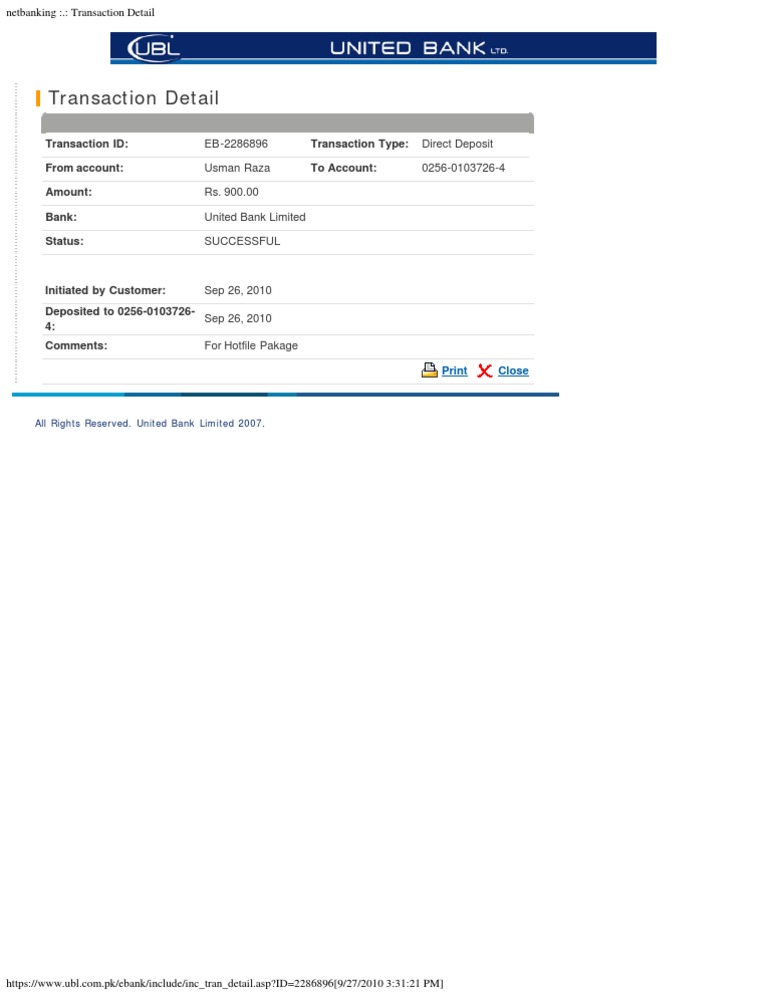 UBL Bank Transaction Receipt | PDF