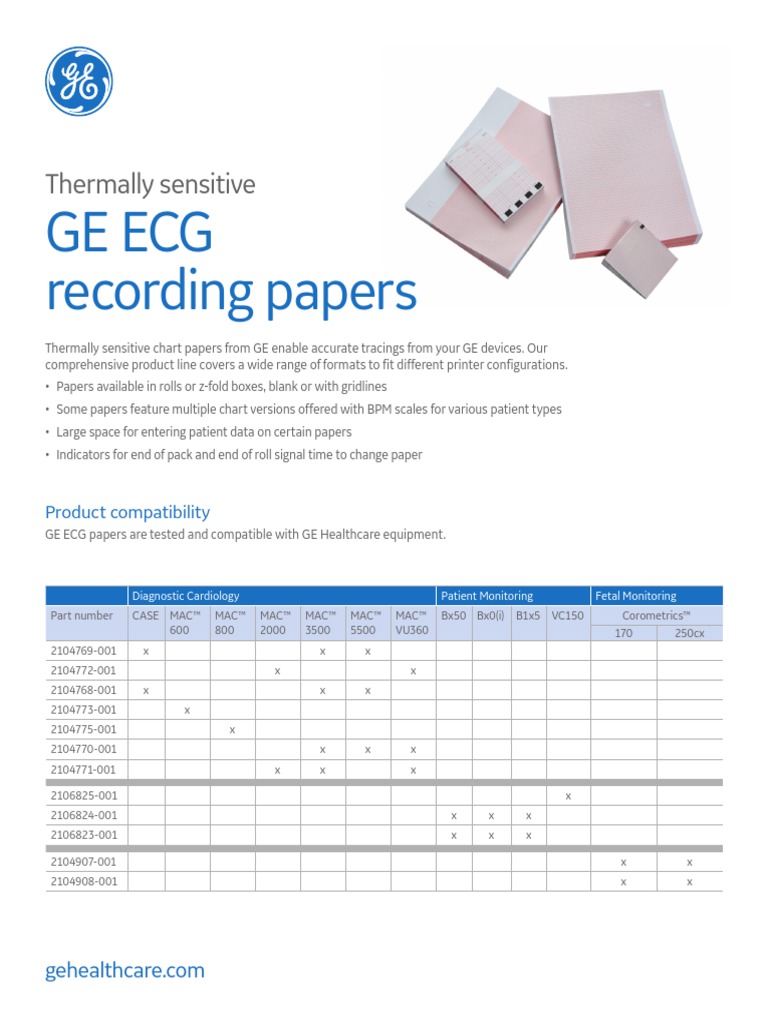 ECG Recording Spec Sheet - DOC2146753 - EN | PDF | General Electric | Paper