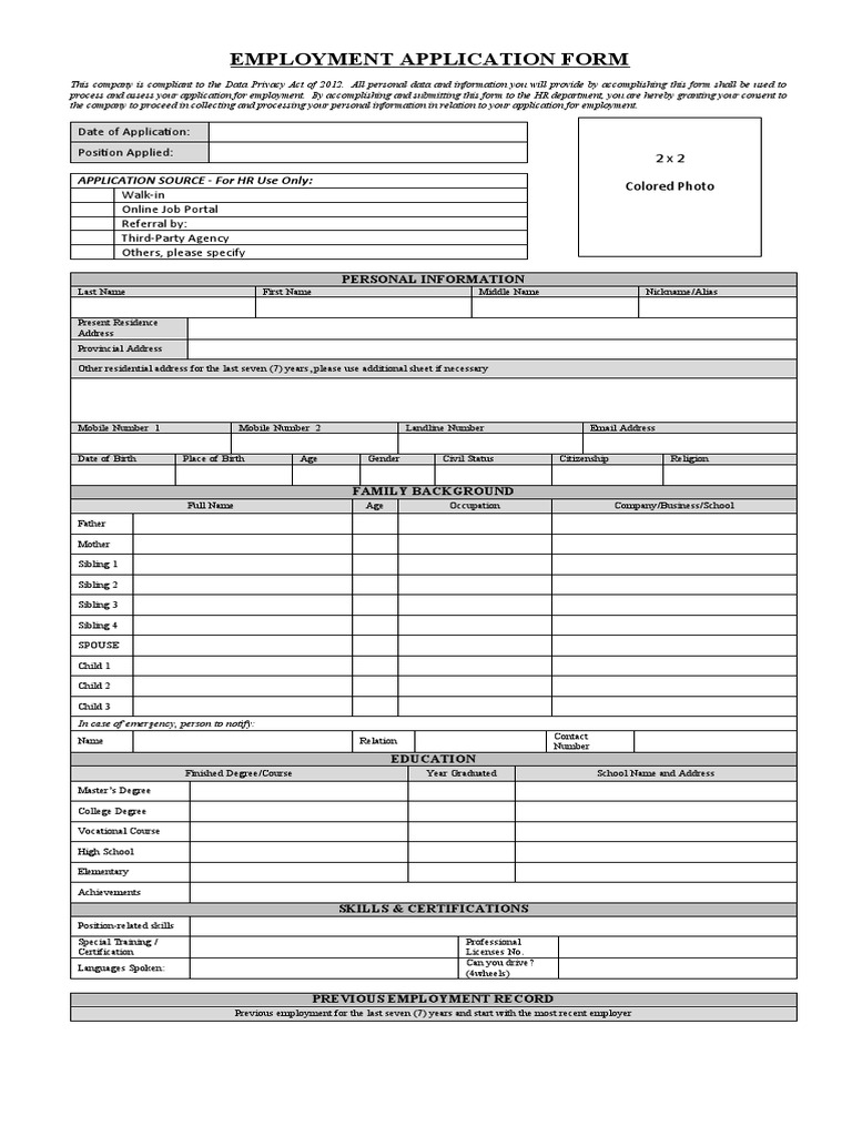 Employment Application Form | PDF | Justice | Crime & Violence