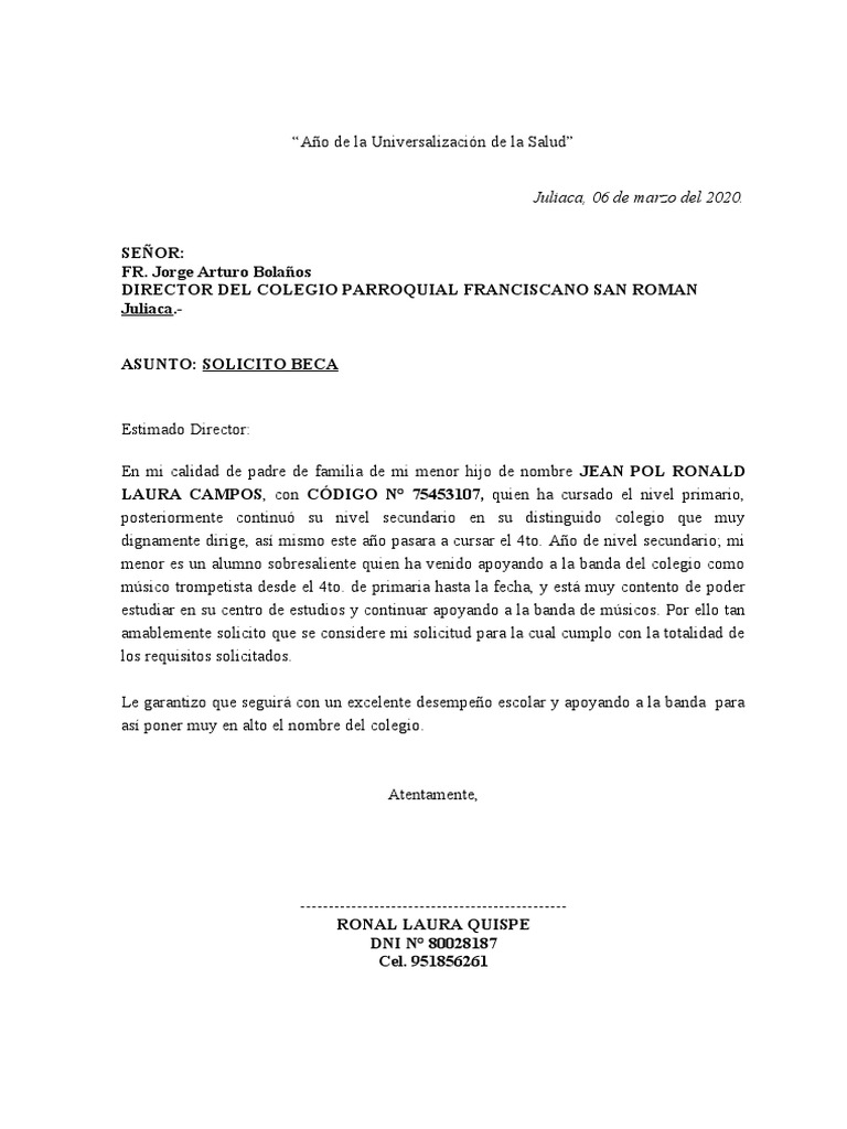 Solicitud de Beca Escolar para Jean Pol | PDF