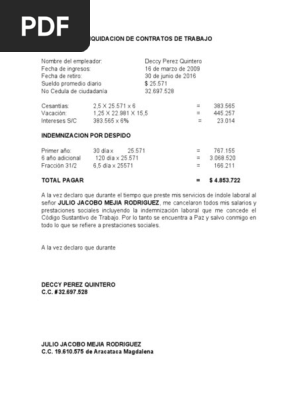 Liquidacion De Contratos De Trabajo Pdf