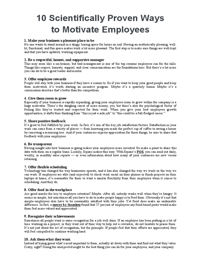 10 Ways to Motivate Employees Effectively | PDF
