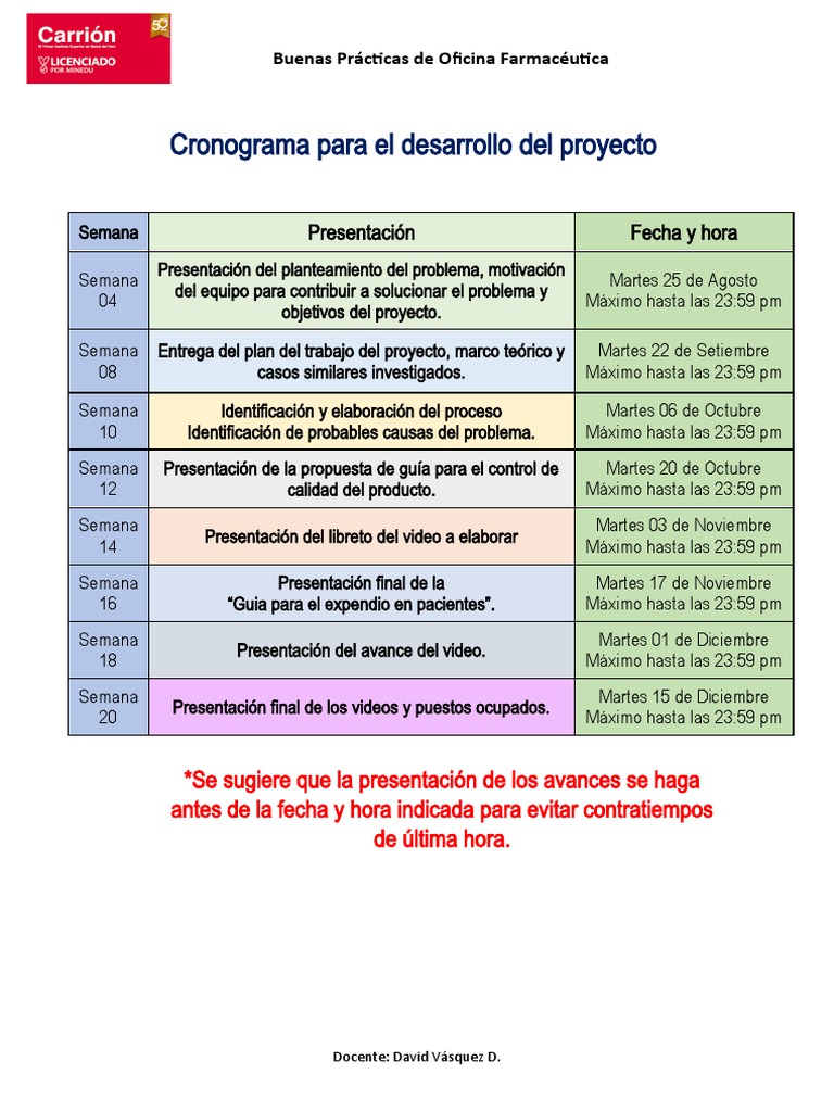Cronograma para El Desarrollo Del Proyecto - Control de Calidad | PDF