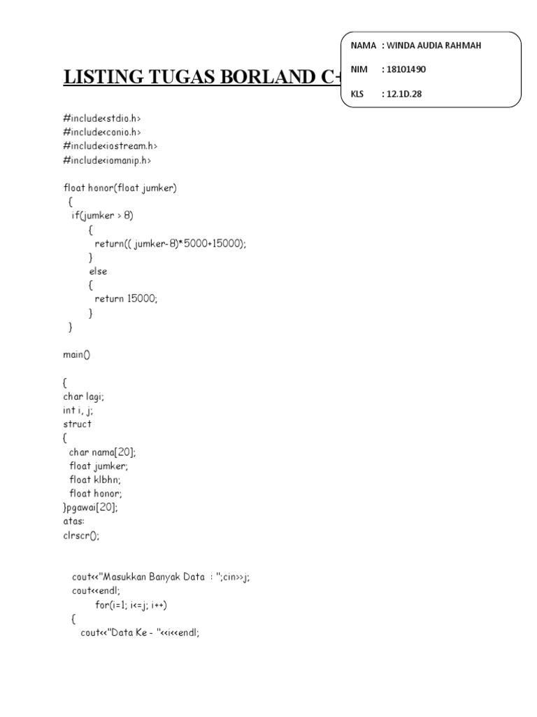Listing Tugas Borland C++ | PDF | Computers | Technology & Engineering