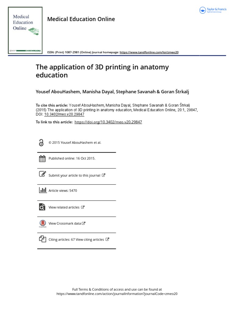 The Application of 3D Printing in Anatomy Education | PDF | 3 D ...