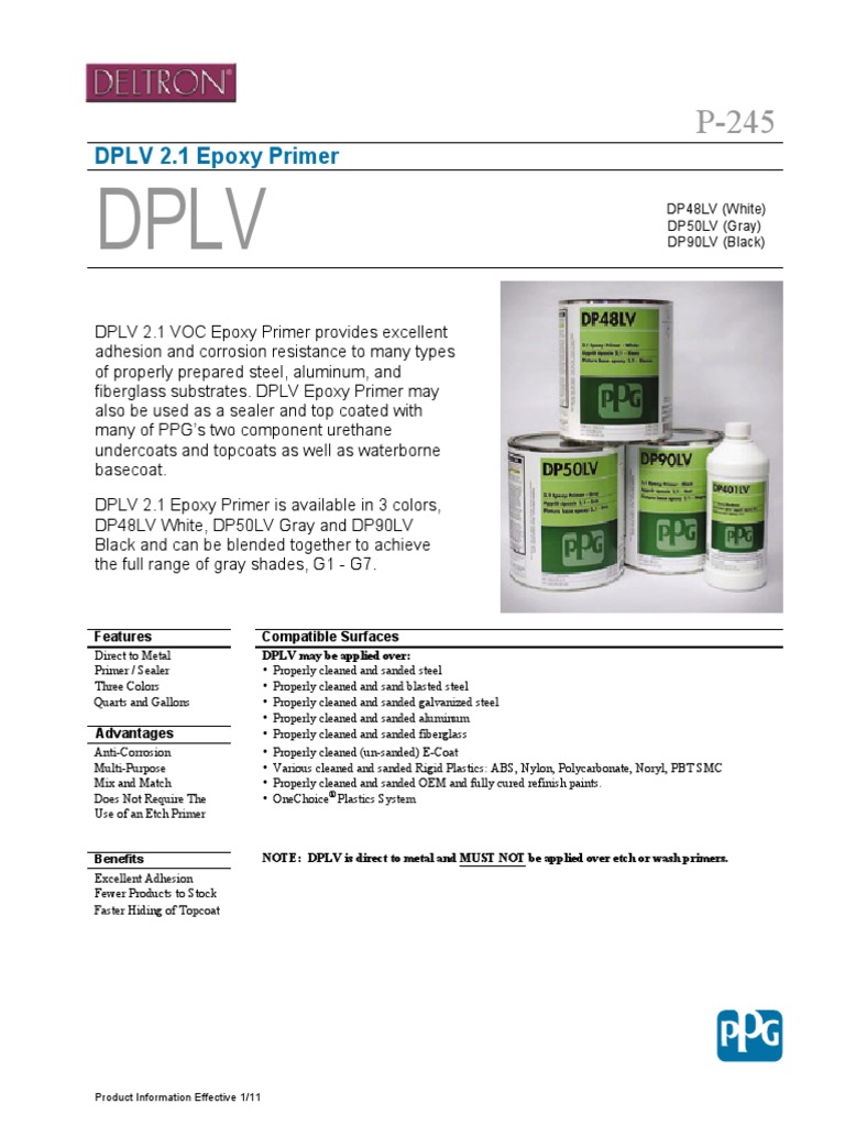 DPLV 2.1 Epoxy Primer DP48LV (White) DP50LV (Gray) DP90LV (Black