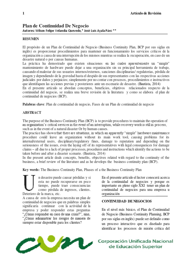 Plan de Continuidad de Negocio | PDF | Riesgo | Vulnerabilidad ...