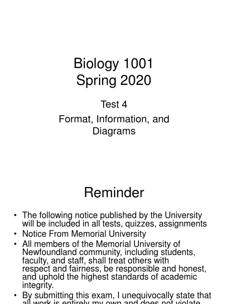 Biology 1001 Spring 2020: Test 4 Format, Information, and Diagrams ...
