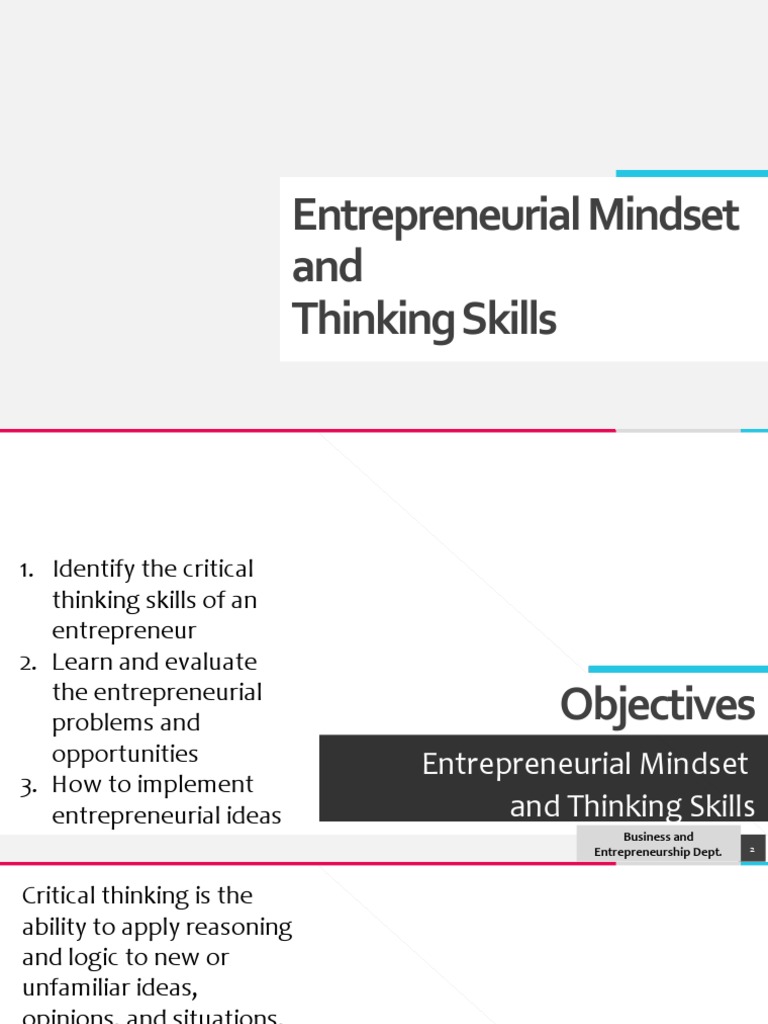 Lesson 1 - The Entrepreneurial Mindset Thinking Skills | PDF | Mindset ...