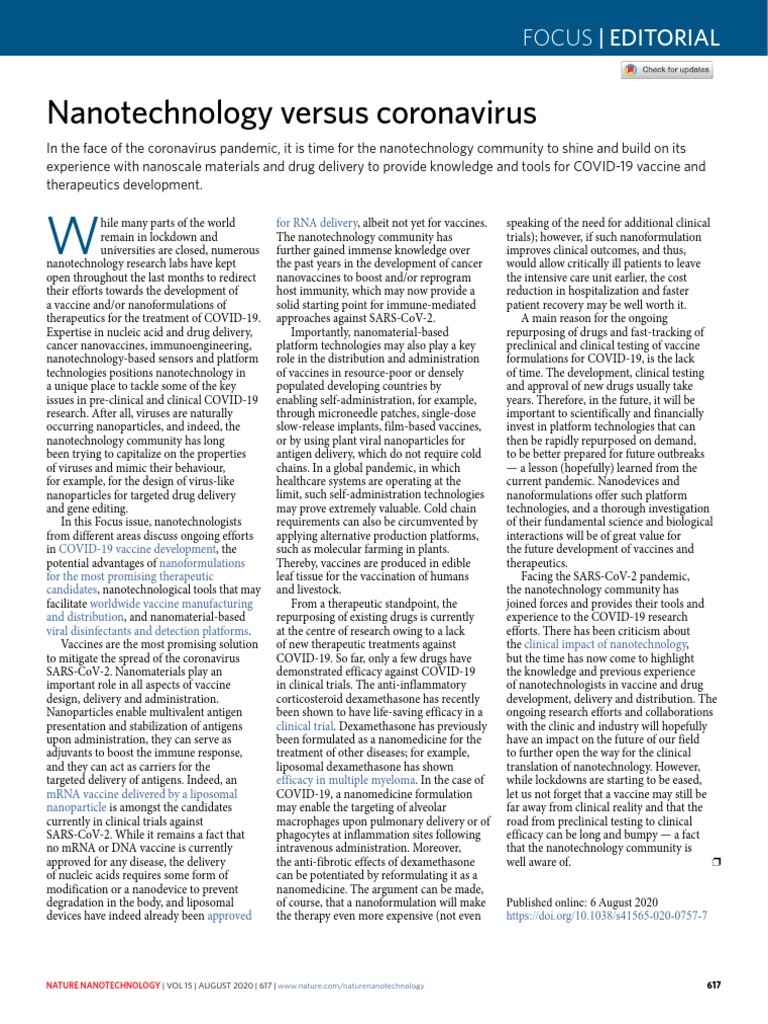 Nanotechnology's Role in COVID-19 Solutions | PDF | Vaccines | Nanomedicine