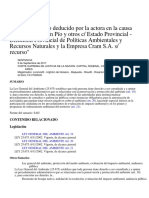 Recurso de Hecho Deducido Por La Actora en La Causa _Mamani, Agustín Pío y Otros C_ Estado Provincial - Dirección Provincial de Políticas Ambientales y Recursos Naturales y La Empresa Cram S.a. S_ Recurso