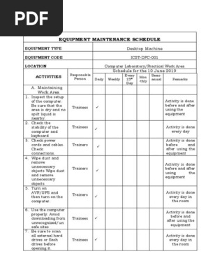 2. EQUIPMENT MAINTENANCE SCHEDULE