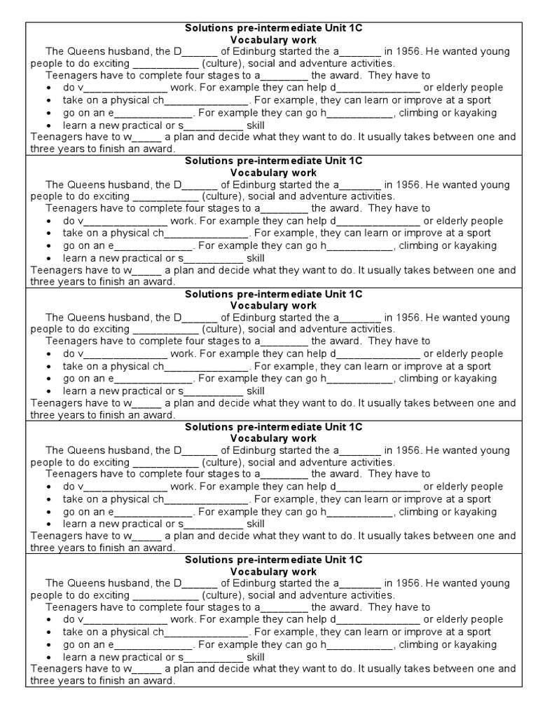 Vocabulary for Unit 1C Solutions | PDF