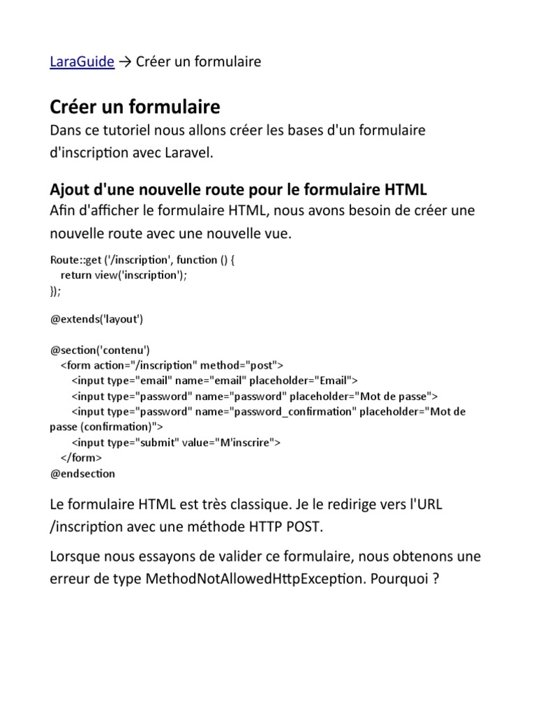 Formulaire d'inscription avec CSRF Laravel | PDF | Html | Protocole de ...