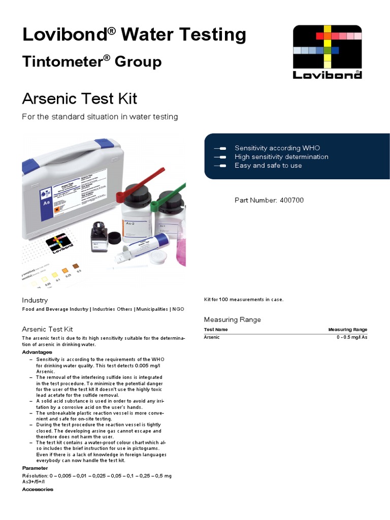 Datasheet 400700 - Arsenic Test Kit en | PDF | Arsenic | Chemical Compounds