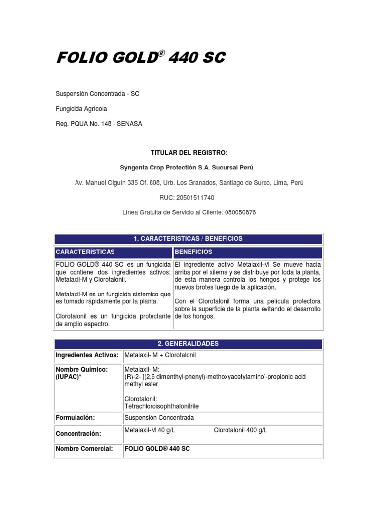 Pe Ficha Tecnica Folio Gold 440 SC Mar 17 Descargar gratis PDF Hoja Agua