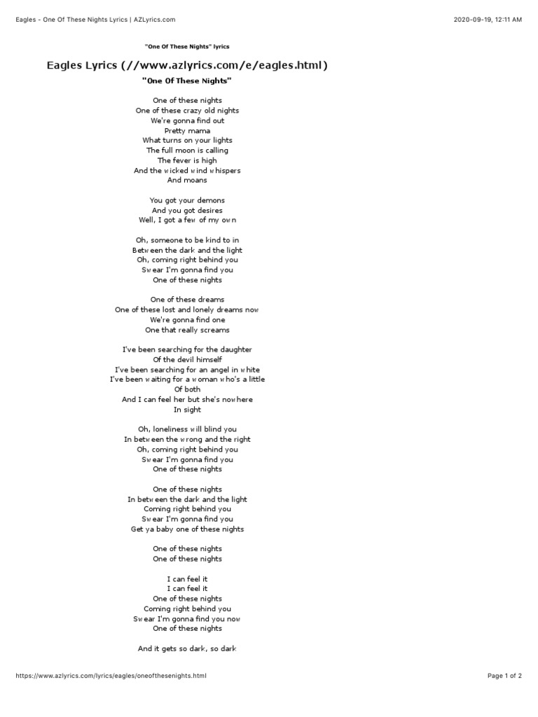 Eagles one of these nights lyrics pdf recorded music albums