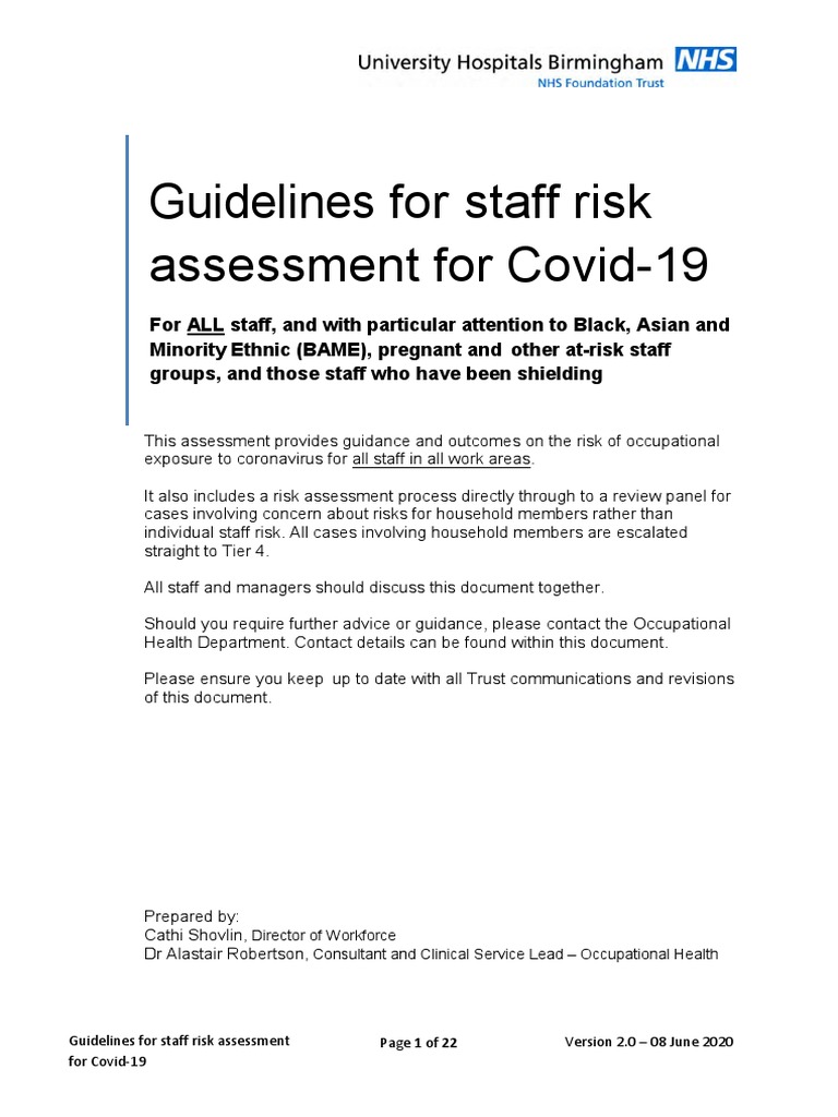 Guidelines For Staff Risk Assessment For Covid-19 | PDF | Risk ...