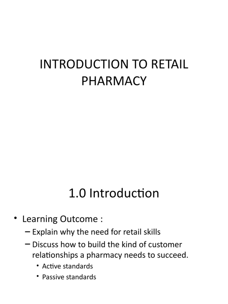 Introduction To Retail Pharmacy PDF Pharmacy Medical Prescription