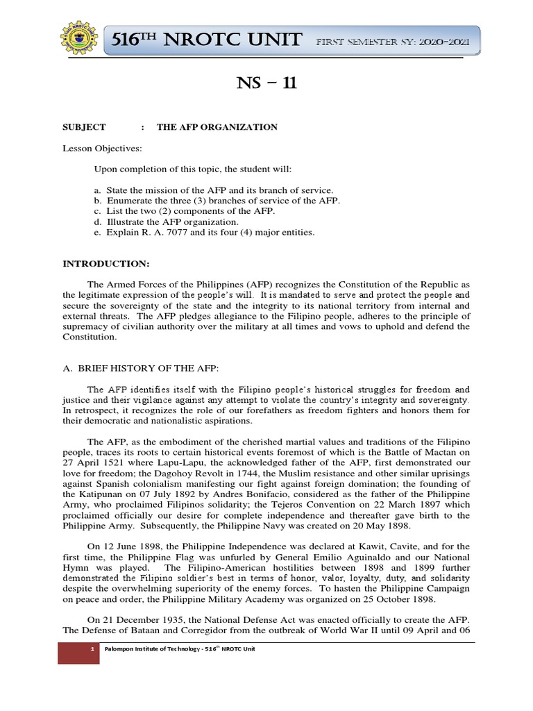 Overview of AFP Organization and Structure | PDF | Commander In Chief ...