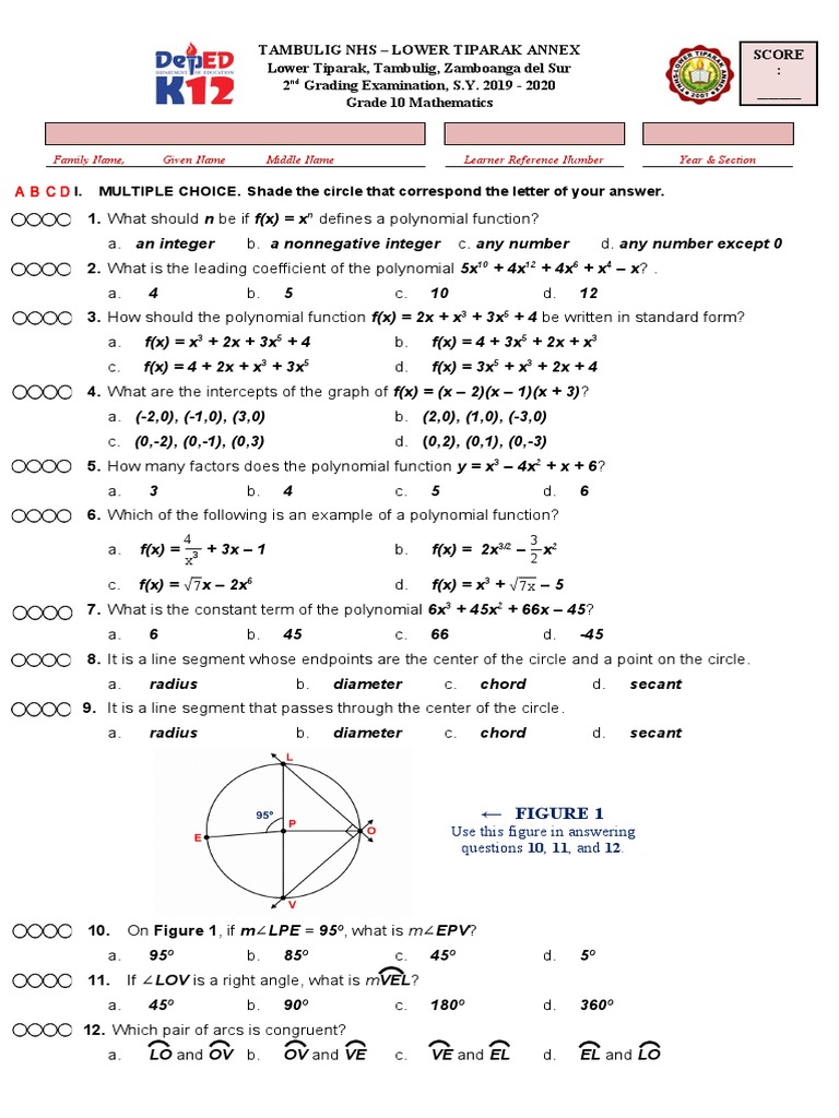 Grade 10 Mathematics Exam 2019-2020 | PDF | Analytic Geometry ...