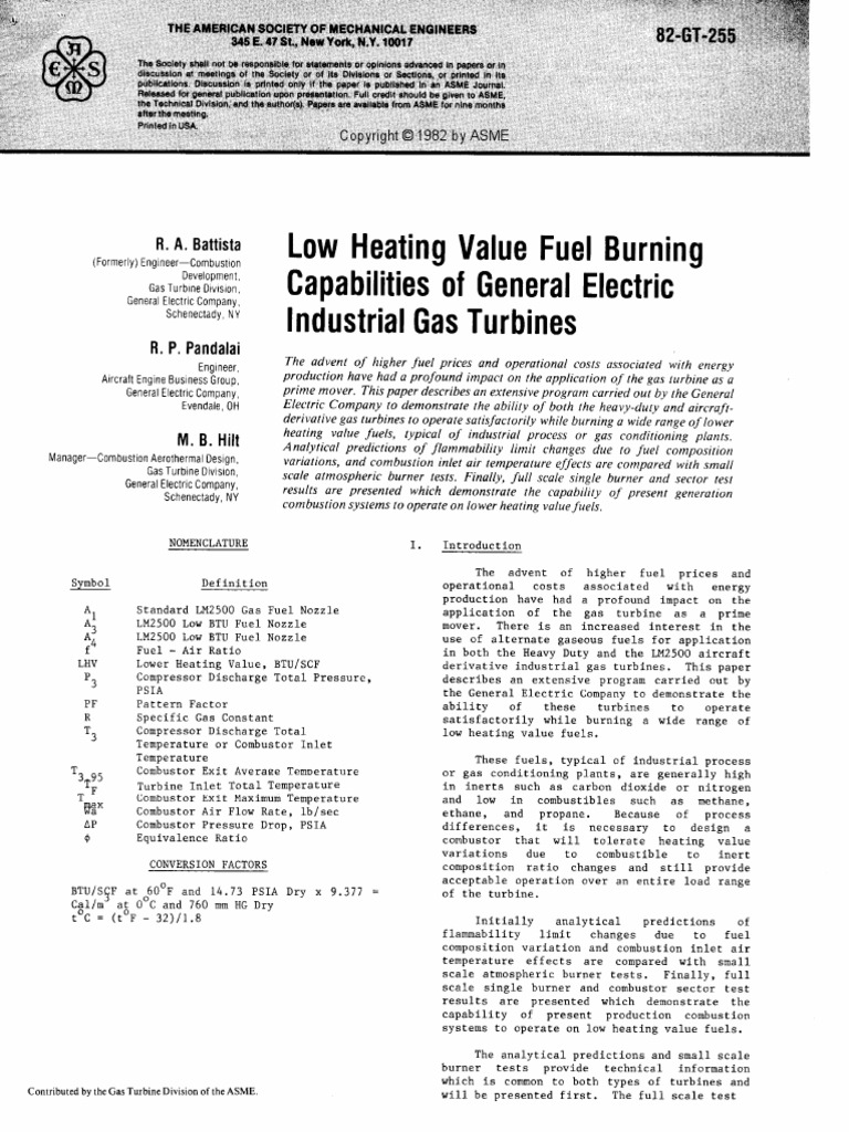 Low Heating Value Fuel Burning PDF Combustion Gas Turbine