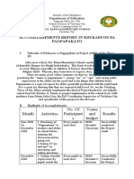 Accomplishments Report in Edukasyon Sa Pagpapakato: Month Activities No. of Participant S Venue and Budget Results