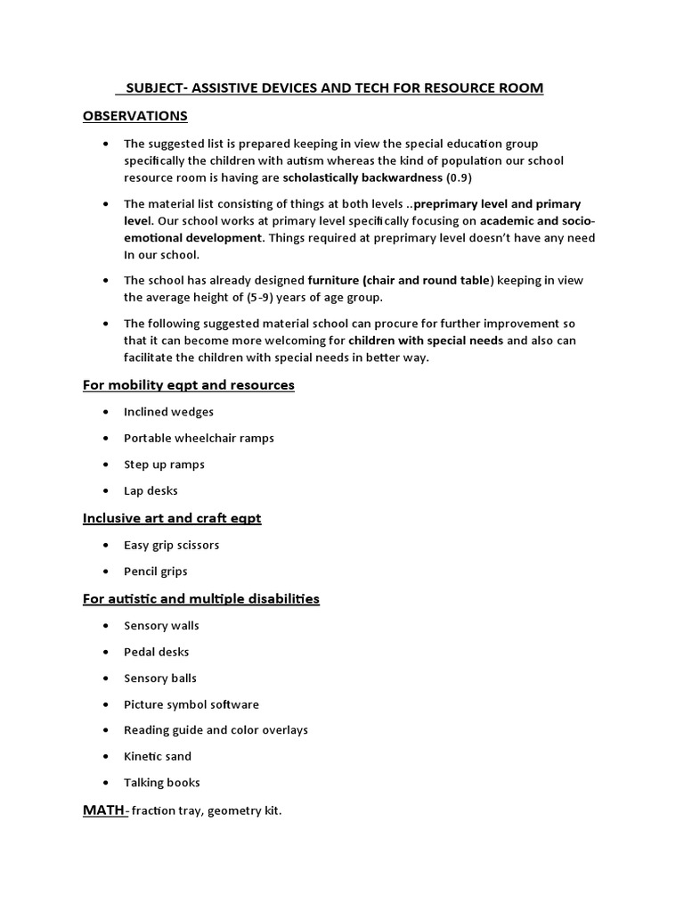Assistive Devices for Special Education | PDF | Special Education | Autism
