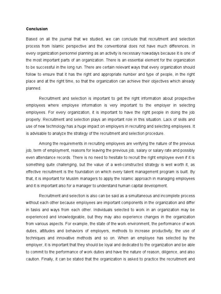 Conclusion Ass 2 | PDF | Recruitment | Employment