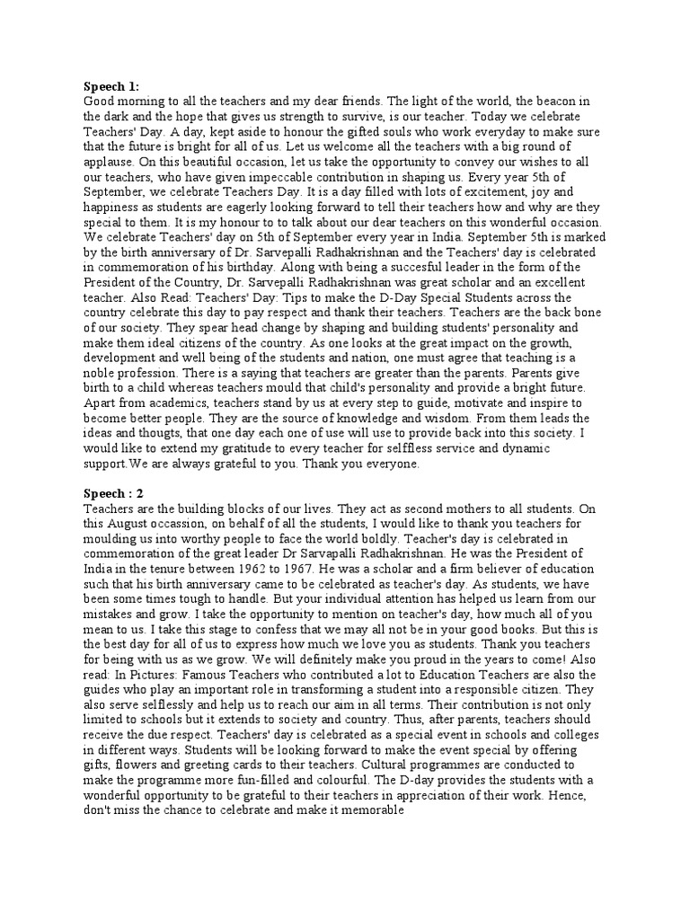 Teachers' Day Celebration Speech | PDF | Teachers | Behavior Modification