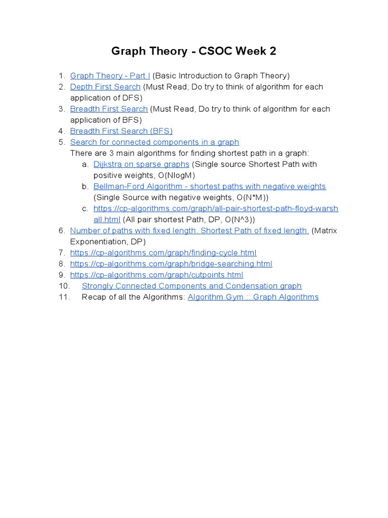 Graph Theory - CSOC Week 2 | PDF | Teaching Methods & Materials