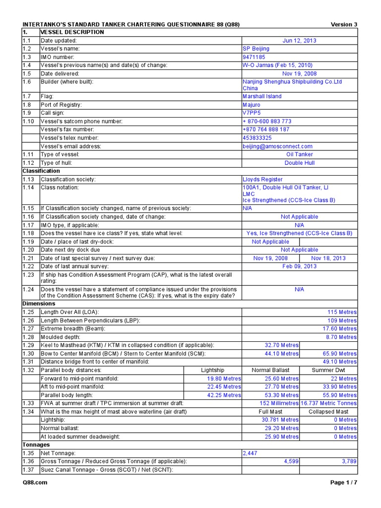 Page 1 7 INTERTANKO'S STANDARD Medallion PDF Tonnage Oil