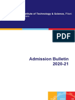 Admission Bulletin 2020-21: Birla Institute of Technology & Science, Pilani