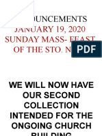 Ann0Uncements: JANUARY 19, 2020 Sunday Mass-Feast of The Sto. Niño