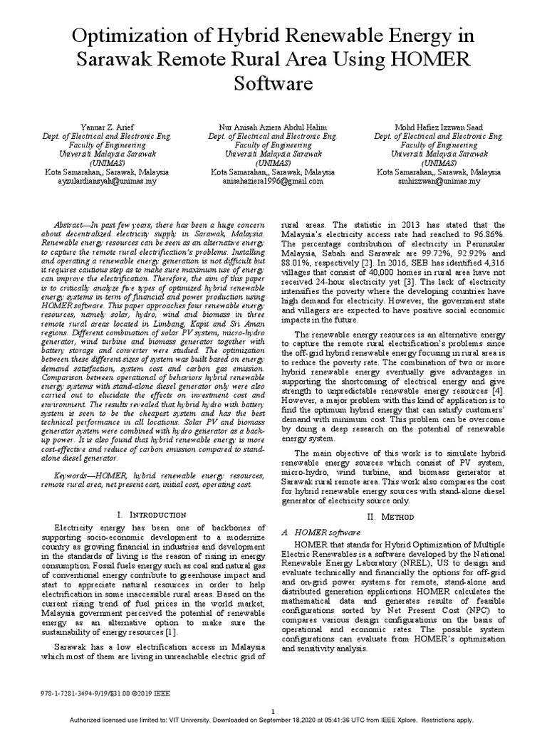 4) Optimization of Hybrid Renewable Energy in Sarawak Remote Rural Area ...